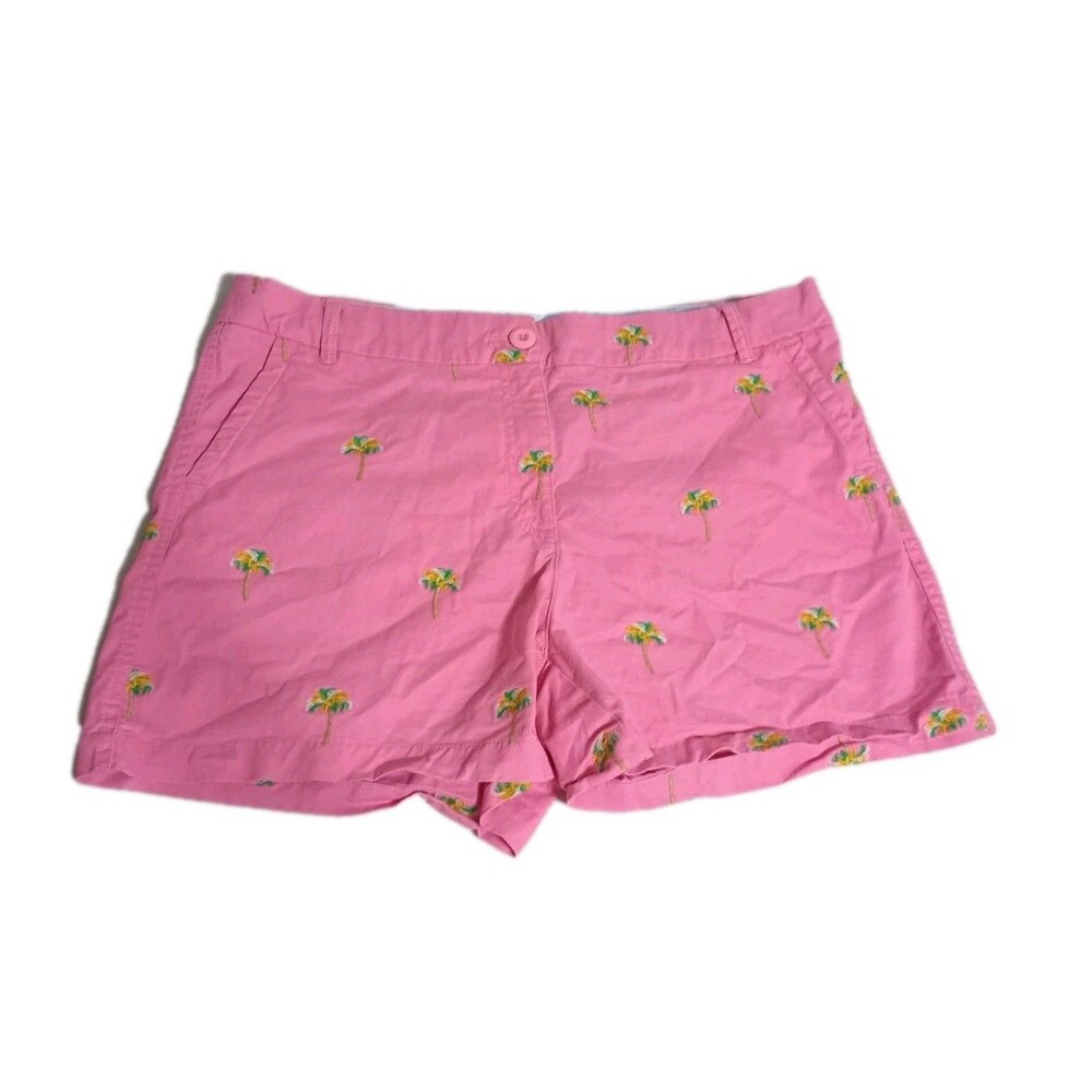 crown & ivy Pink Palm Tree Embroidered Bermuda Shorts